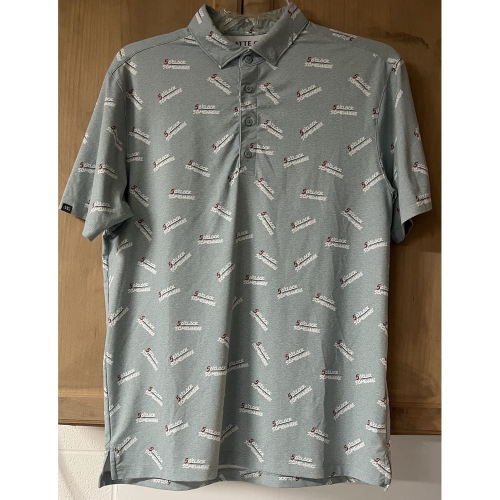 Matte Grey Polo Shirt Mens Medium Blue 5 O'Clock Somewhere Golf Performance KBRE